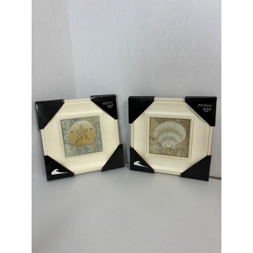 Bed Bath & Beyond Sea Wall Decor Set 2 Coastal Sand Dollar Scallop 11x11 NEW
